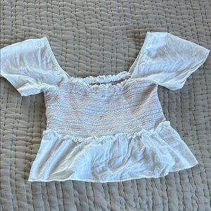 Madewell White Ruffle Trim Blouse